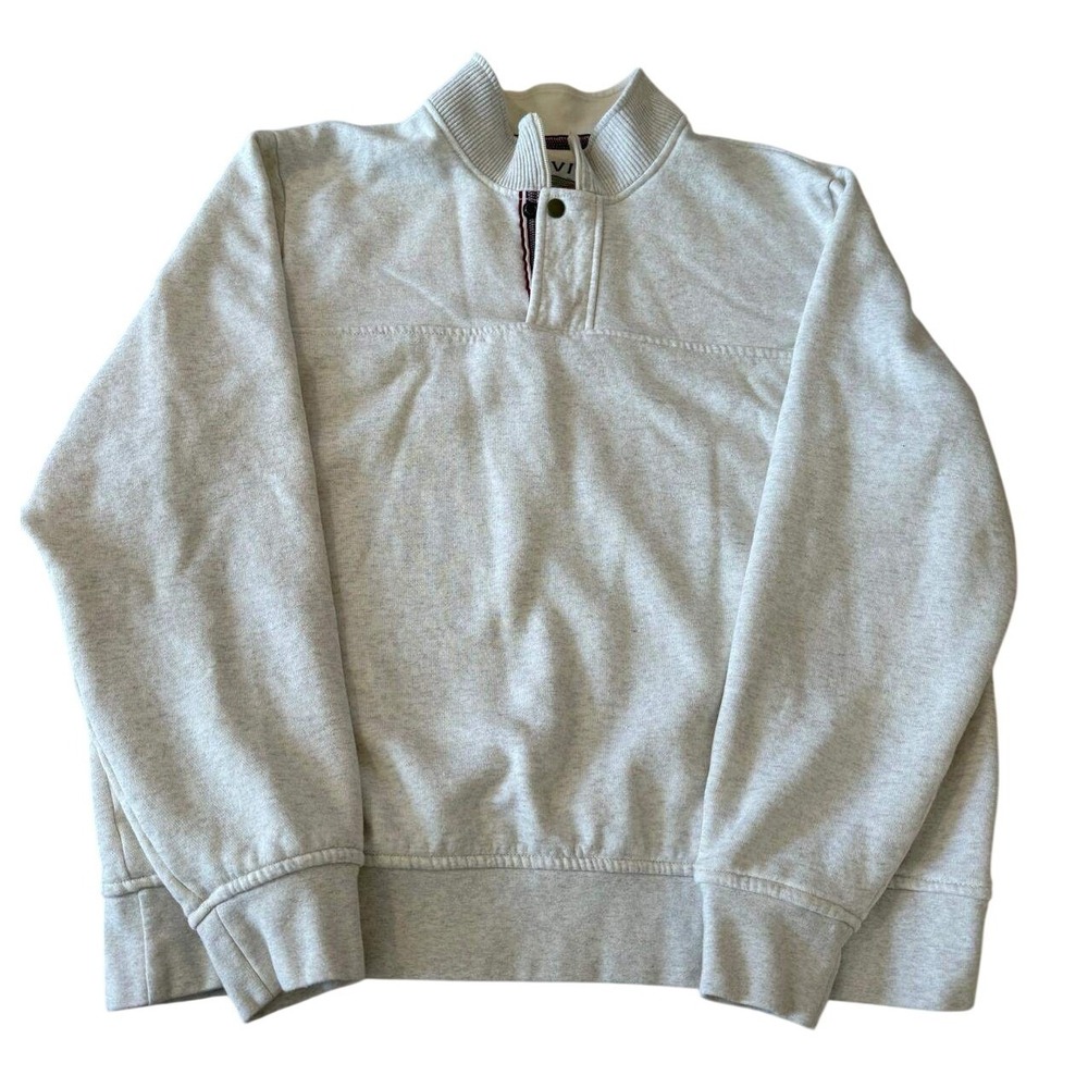 Orvis Men's XL Quarter‎ Zip Snap Fleece Pullover Sherpa Lined Cream Fly Logo